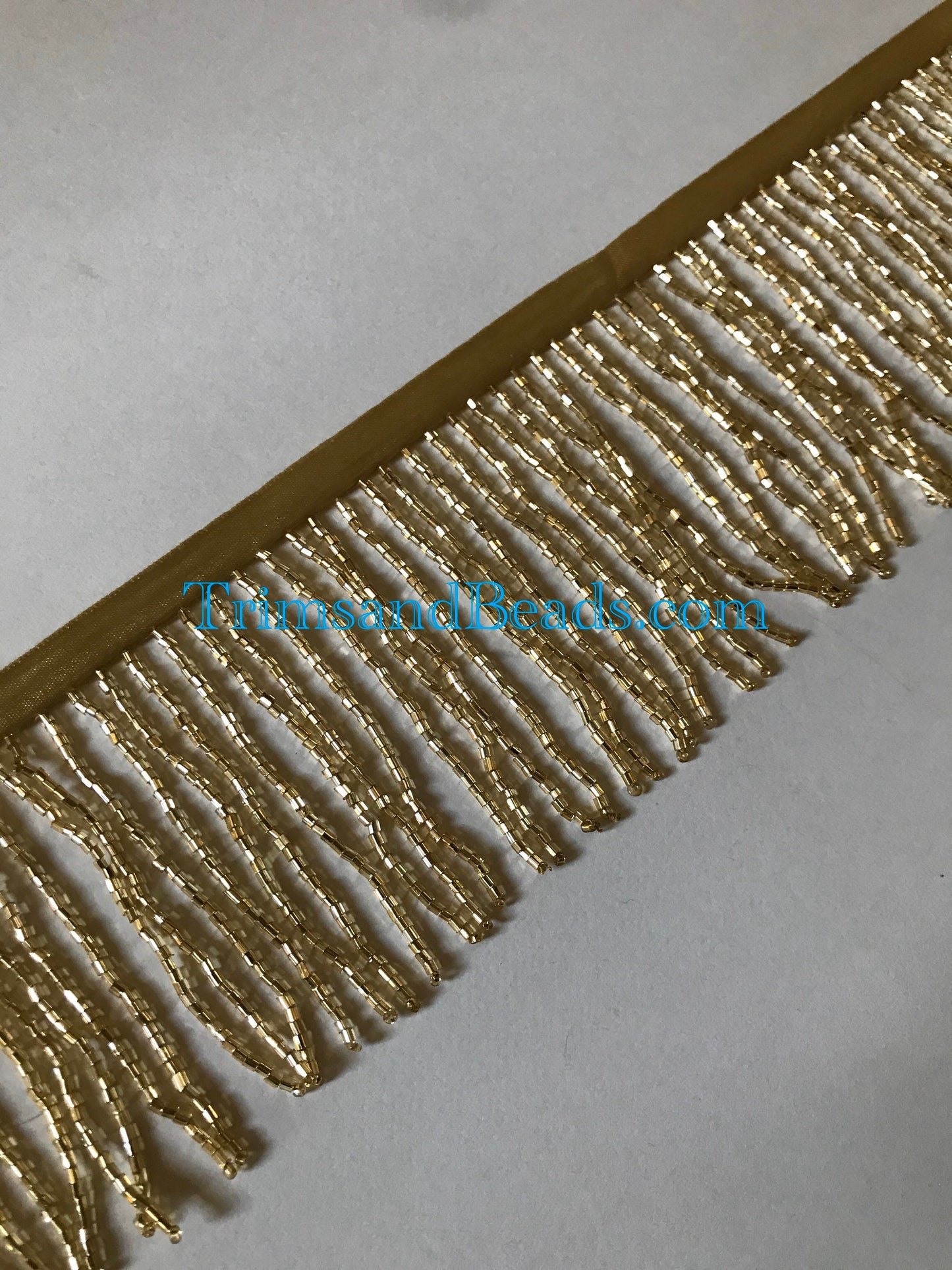 3" GOLD Glass BUGLE Bead Beaded Fringe Lamp Costume Trim
