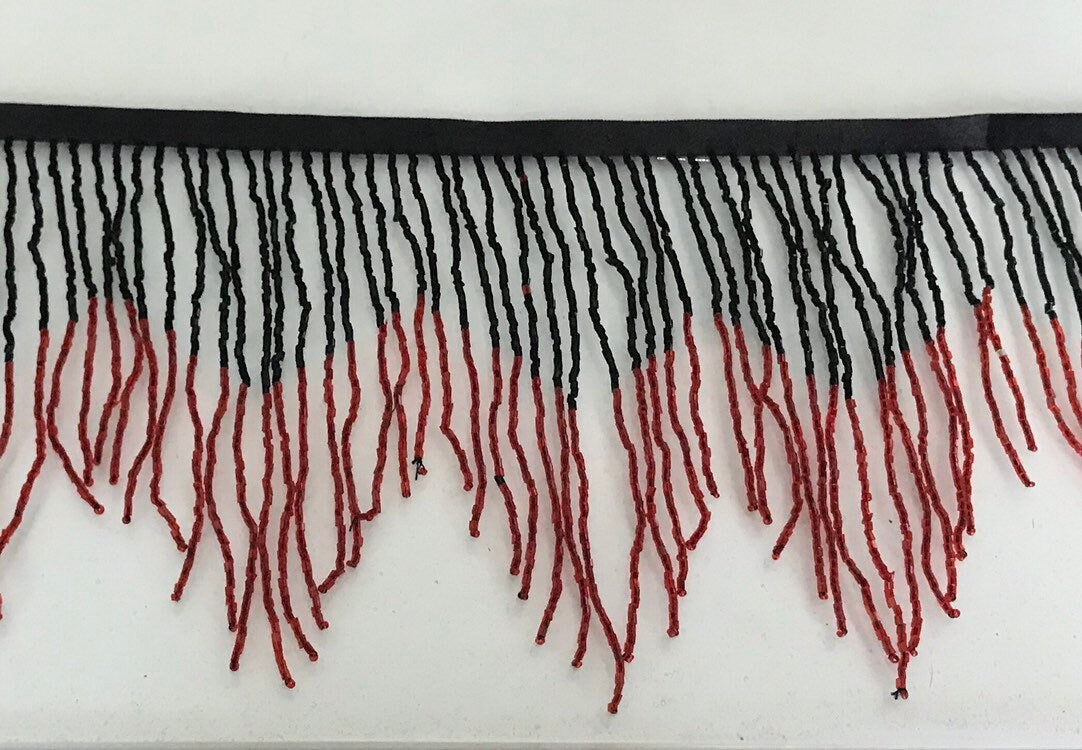 6" Black/Dark Red Ombre Ombré Chevron Glass BUGLE Bead Beaded Fringe Lamp Costume Trim Variegated