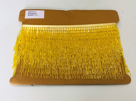 By the Yard 4/4.5" YELLOW Glass BUGLE Bead Beaded Fringe Lamp Costume Trim