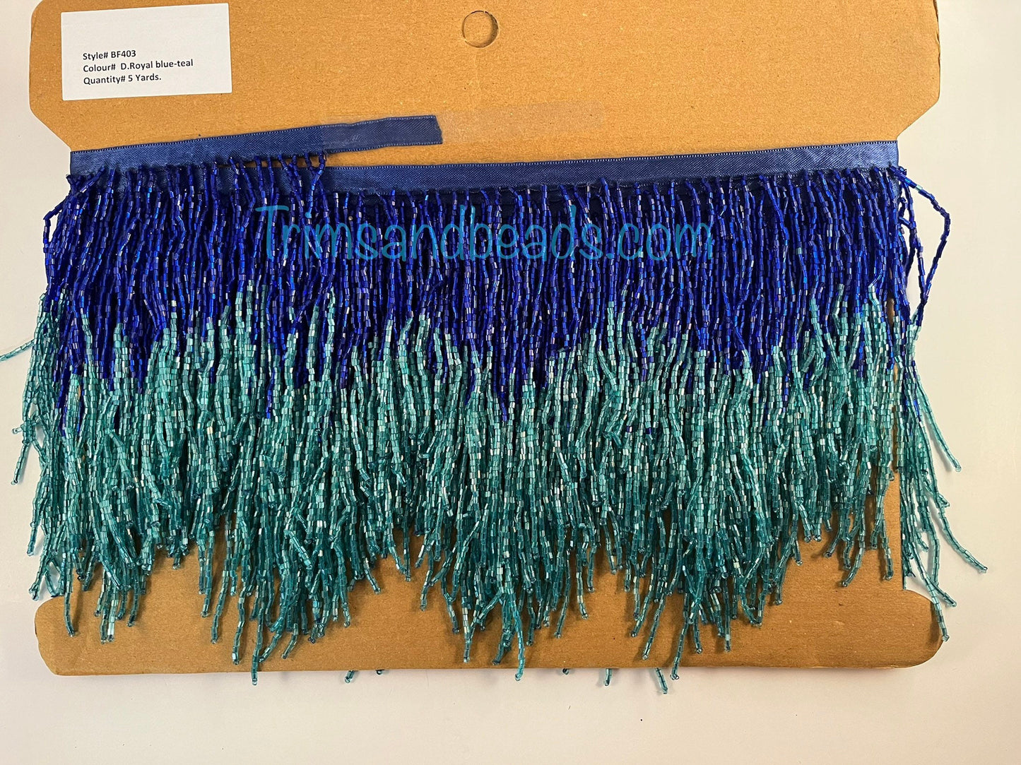 5 Yard Bolt- 6.5" DARK Royal Blue/Teal Ombre Ombré CHEVRON Glass BUGLE Bead Beaded Fringe Lamp Costume Trim Variegated