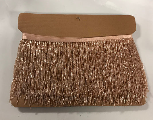 6/6.5" ROSE GOLD Glass BUGLE Bead Beaded Fringe Lamp Costume Trim