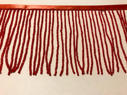 4" RED Glass SEED Bead Beaded Fringe Lamp Costume Trim