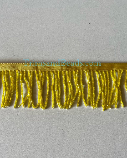 2/2.5" YELLOW Glass BUGLE Bead Beaded Fringe Lamp Costume Trim