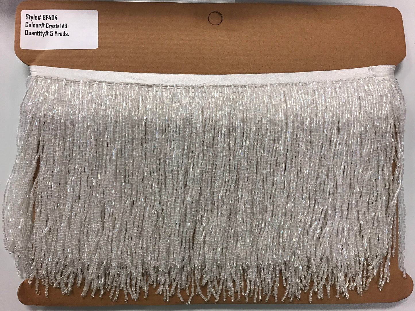 5 yard bolt- 6.5"/6" IRIDESCENT White Crystal AB Glass BUGLE Bead Beaded Fringe Lamp Costume Trim