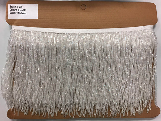 5 yard bolt- 6.5"/6" IRIDESCENT White Crystal AB Glass BUGLE Bead Beaded Fringe Lamp Costume Trim