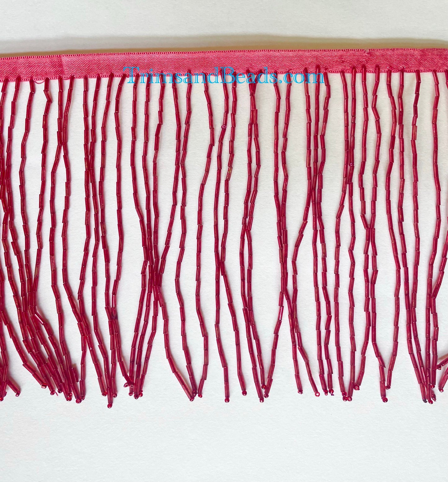 By the yard-6" RED Glass BUGLE TUBE Bead Beaded Fringe Lamp Costume Trim Choose Length