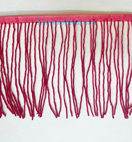 By the yard-6" RED Glass BUGLE TUBE Bead Beaded Fringe Lamp Costume Trim Choose Length