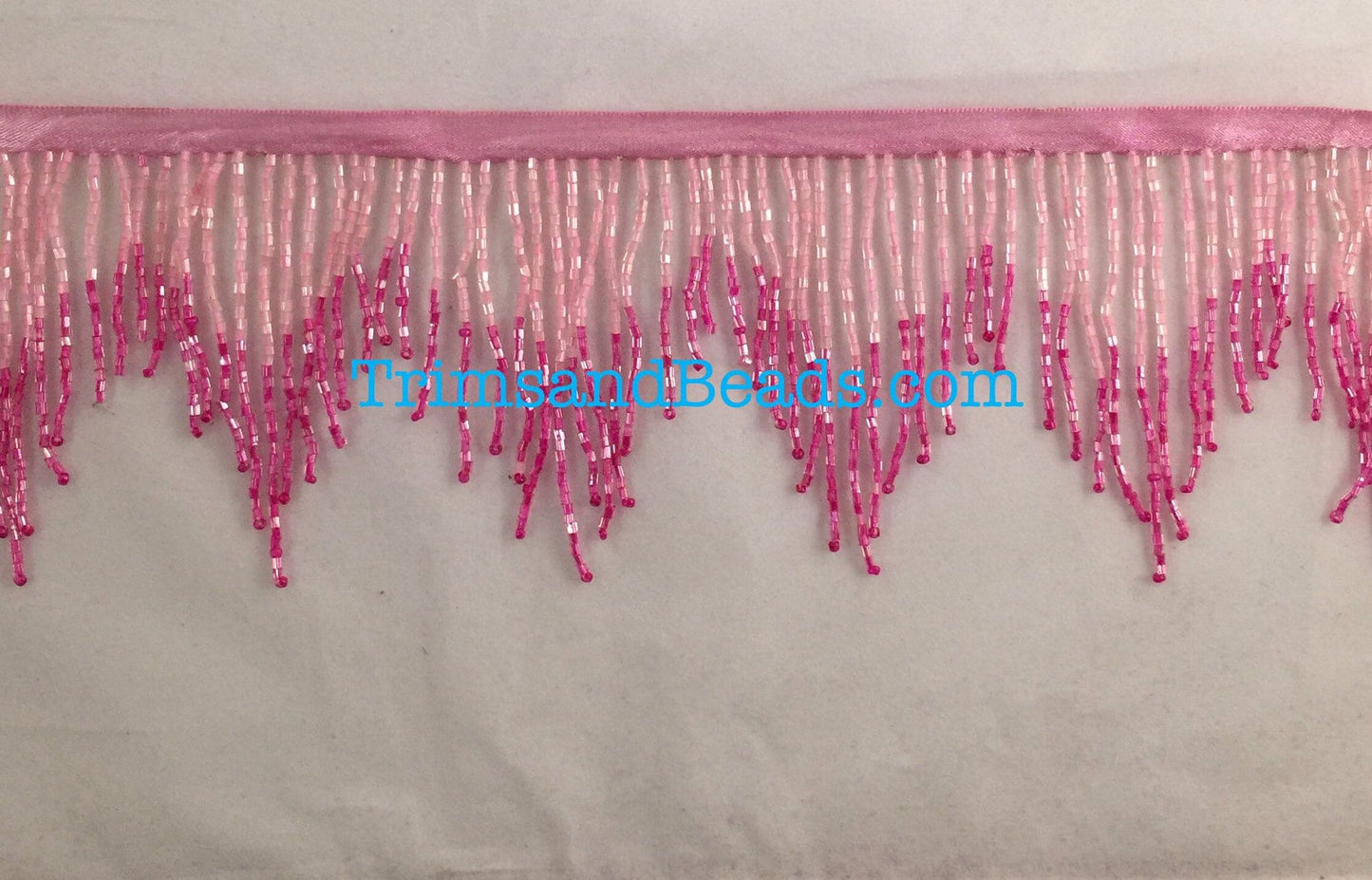 By the Yard 3" Light/Hot PINK Glass CHEVRON Bugle Bead Beaded Fringe Lamp Costume Trim Variegated