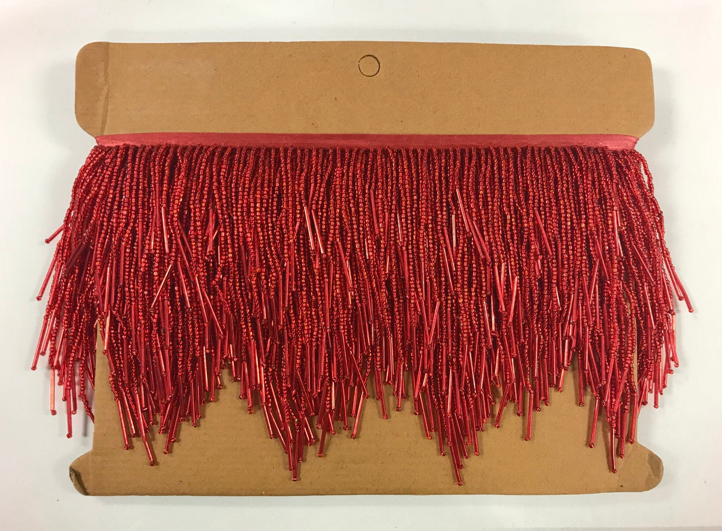 5 yard bolt-6/6.5" RED Glass SEED & Bugle Bead Beaded Fringe CHEVRON Lamp Costume Trim Variegated