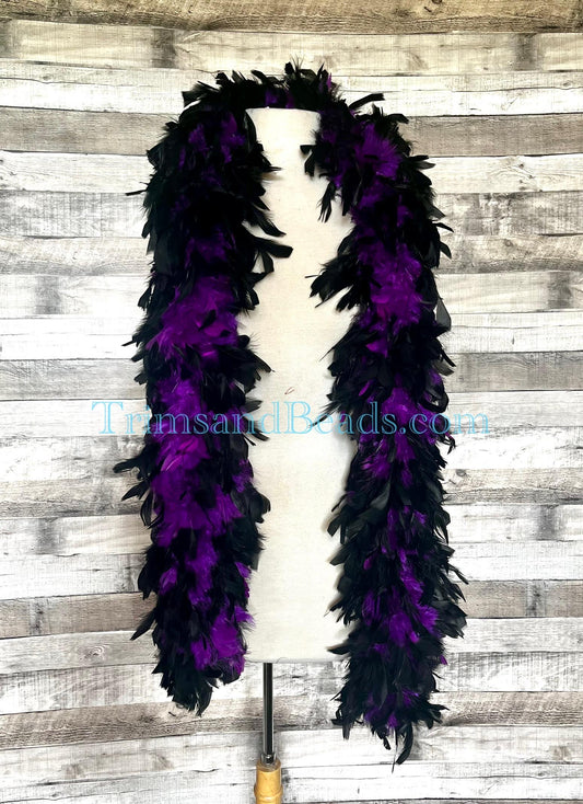 Thick 120g Chandelle Feather Boa PURPLE/BLACK Tipped  6 ft Costume/Craft Making