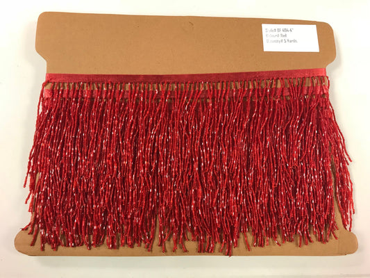 5 yard bolt-4/4.5" RED Glass BUGLE Bead Beaded Fringe Lamp Costume Trim