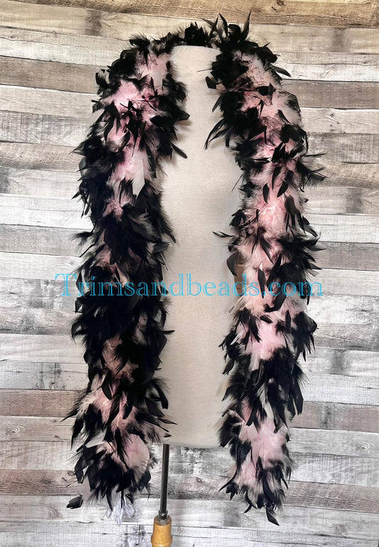 Thick 120g Chandelle Feather Boa LIGHT PINK/BLACK Tipped 6 ft Costume/Craft Making