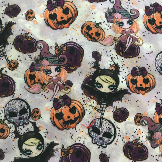 CLEARANCE-56" Wide Cute Bat Witch Pumpkin Halloween Poly Cotton Blend Fabric