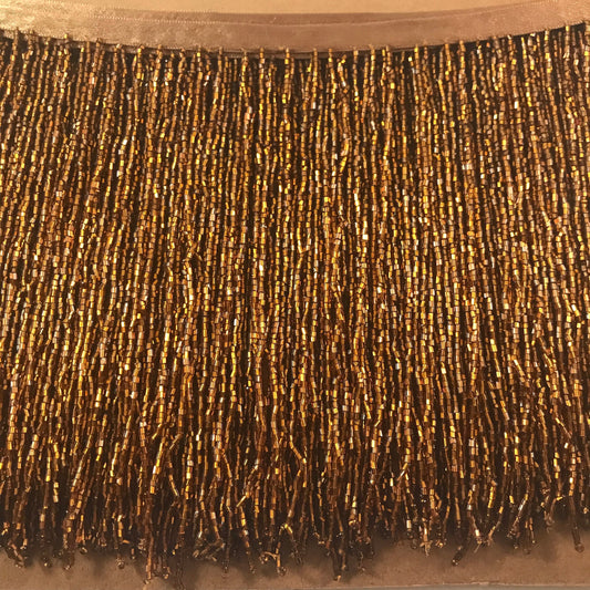 5 yard bolt - 6" METALLIC COPPER Glass BUGLE Bead Beaded Fringe Lamp Costume Trim