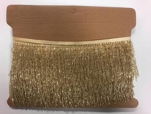 By the Yard 4/4.5" GOLD Glass BUGLE Bead Beaded Fringe Lamp Costume Trim
