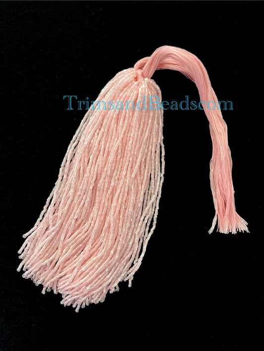 100 Pieces LIGHT PINK Droppers Individual 6 Inch Glass BUGLE Bead Fringe Strands for Hand Sewing