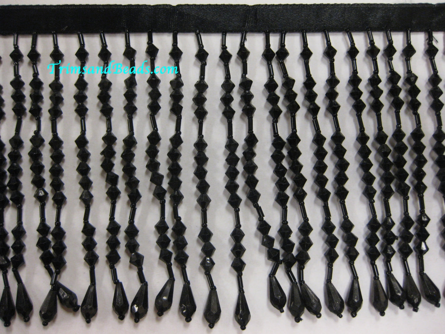 By the Yard BLACK 5" Acrylic & Glass Seed Bead Beaded Fringe Lamp Costume Trim