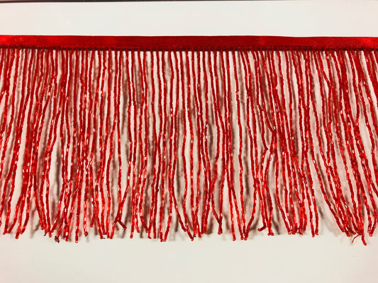 6" RED Glass BUGLE Bead Beaded Fringe Lamp Costume Trim