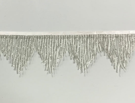 4" SILVER Glass CHEVRON BUGLE Bead Beaded Fringe Lamp Costume Trim Variegated