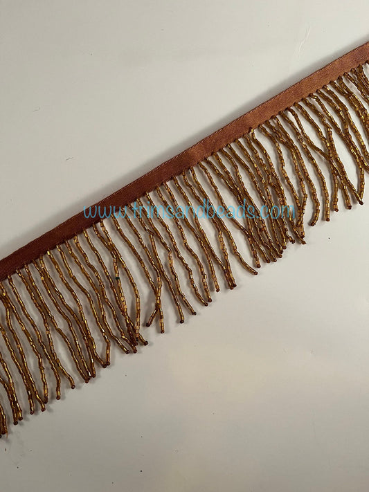 3” Metallic COPPER Brown Glass BUGLE Bead Beaded Fringe Lamp Costume Trim