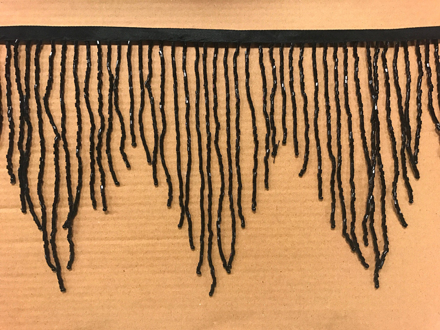6.5"/6" BLACK CHEVRON Glass BUGLE Bead Beaded Fringe Lamp Costume Trim Variegated