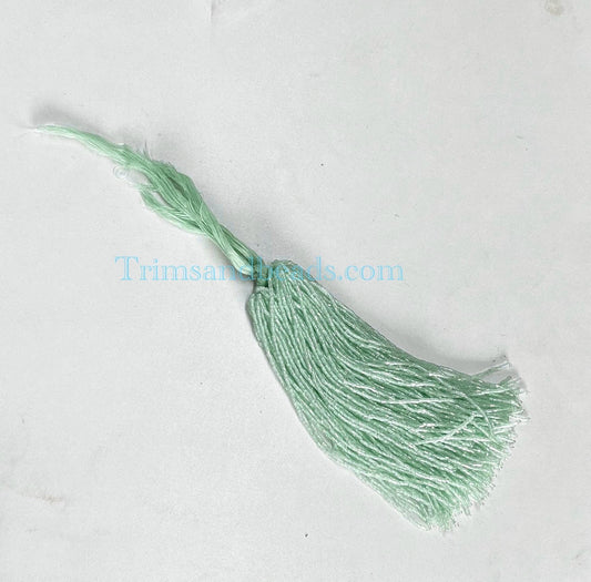100 Pieces MINT GREEN  Droppers Individual 6 Inch Glass BUGLE Bead Fringe Strands for Hand Sewing