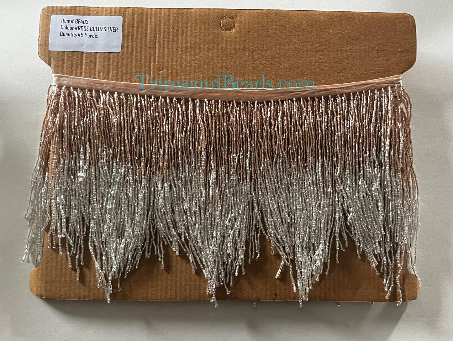 5 Yard Bolt- 6/6.5" Rose Gold/Gold Ombre Ombré CHEVRON Glass BUGLE Bead Beaded Fringe Lamp Costume Trim Variegated
