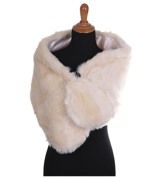 Beige Faux Fur Satin Lined Bridal Wedding Dress Wrap 8909