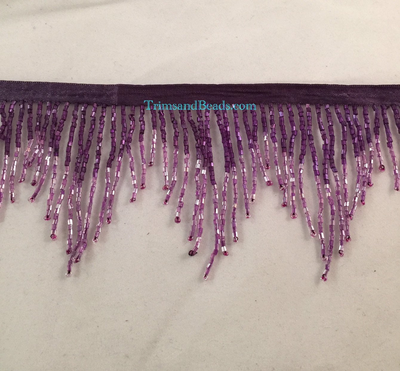 3" Dark Purple/Lilac PURPLE Ombre Glass CHEVRON Bugle Bead Beaded Fringe Lamp Costume Trim Variegated