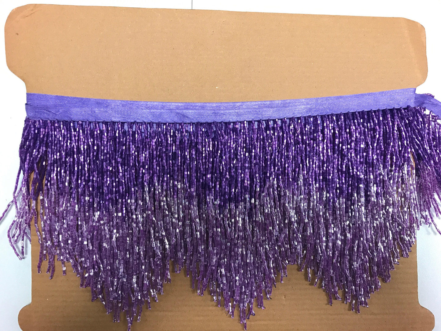 6.5/6" Dark Purple/Lilac Ombre Ombré CHEVRON Glass BUGLE Bead Beaded Fringe Lamp Costume Trim Variegated