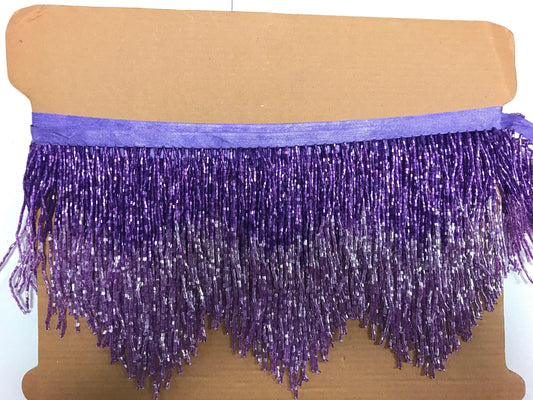 6.5/6" Dark Purple/Lilac Ombre Ombré CHEVRON Glass BUGLE Bead Beaded Fringe Lamp Costume Trim Variegated