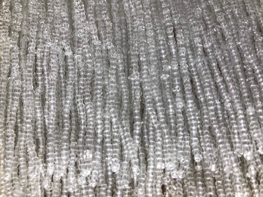 6/6.5" CLEAR with WHITE Lining Glass SEED Bead Beaded Fringe Lamp Costume Trim