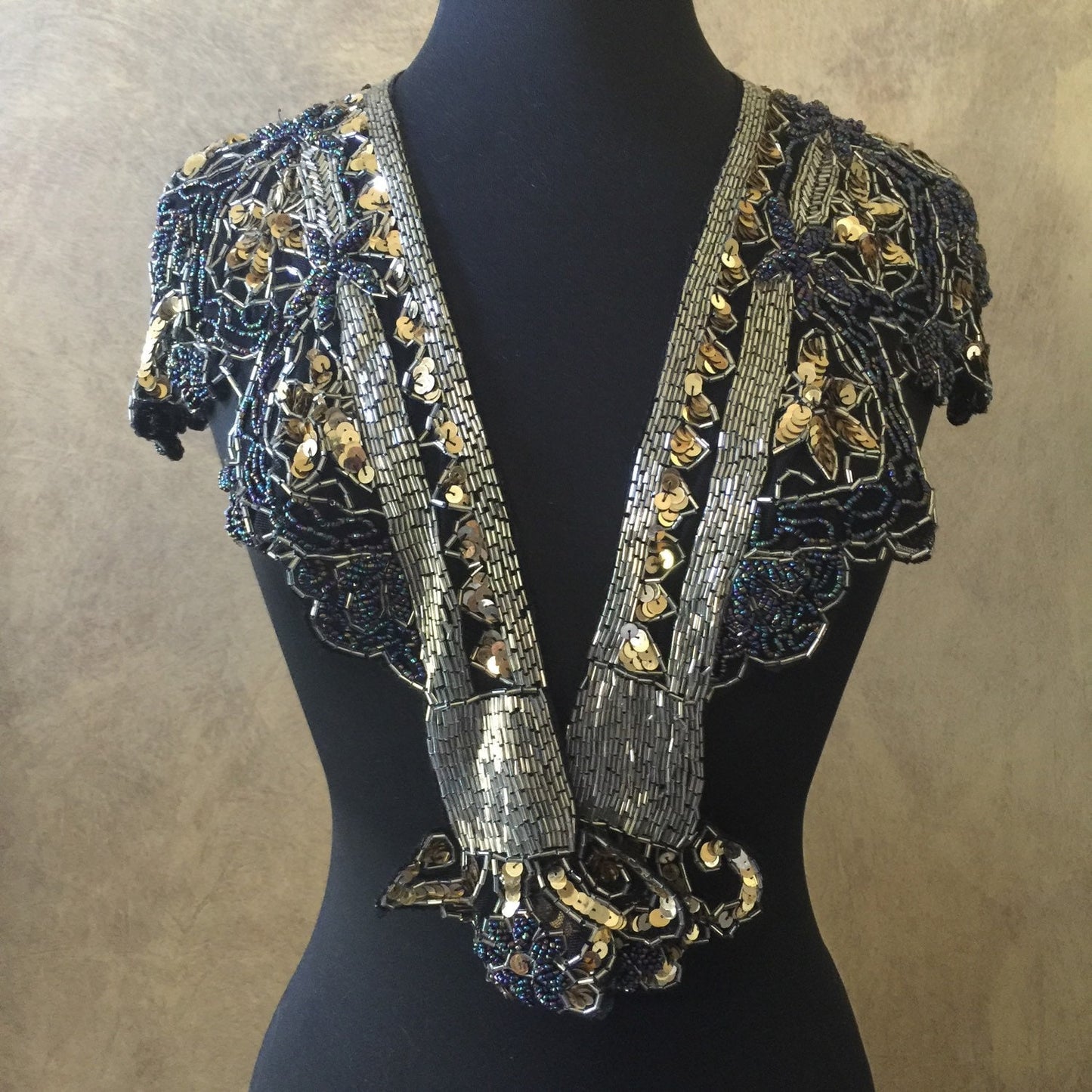 Sequin Glass Beaded & Sequin Wrap AB Black Lace Collar Shoulder Shrug Shawl Applique Peacock Gold/Silver Multi