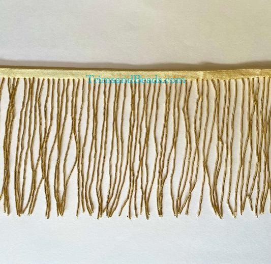 By the Yard-6" GOLD Glass BUGLE TUBE Bead Beaded Fringe Lamp Costume Trim Choose Length