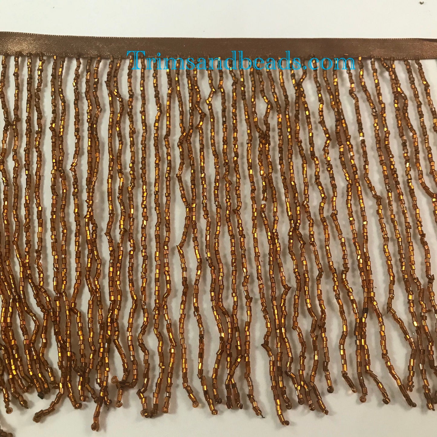 5 yard bolt-6.5/6" METALLIC COPPER Glass BUGLE Bead Beaded Fringe Lamp Costume Trim