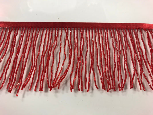 4" RED Glass BUGLE Bead Beaded Fringe Lamp Costume Trim