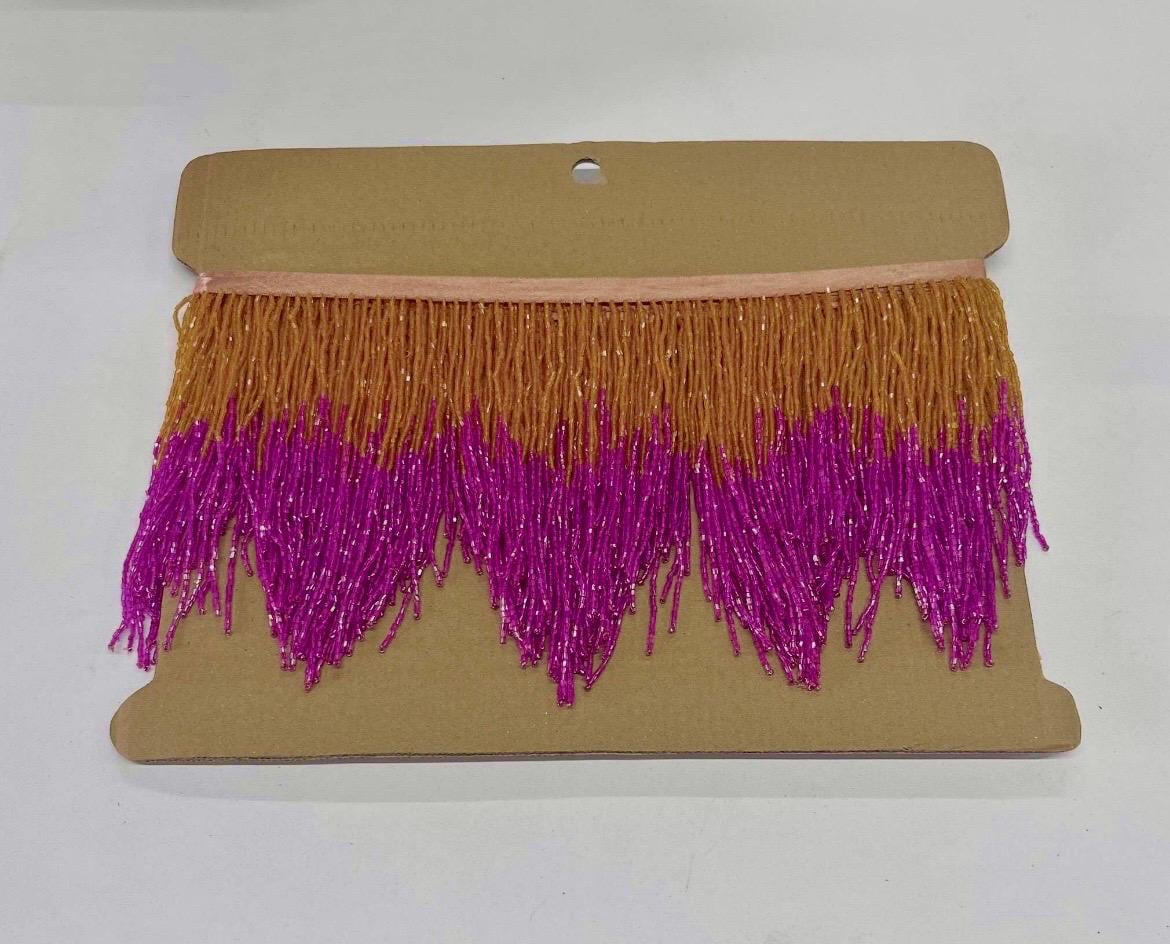 5 yard Bolt 6" Glass BUGLE Bead Orange/Fuchsia Pink AB Ombre Ombré CHEVRON Beaded Fringe Lamp Costume Trim Variegated