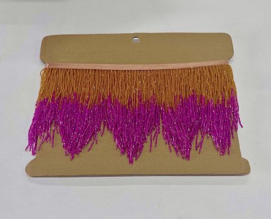 5 yard Bolt 6" Glass BUGLE Bead Orange/Fuchsia Pink AB Ombre Ombré CHEVRON Beaded Fringe Lamp Costume Trim Variegated