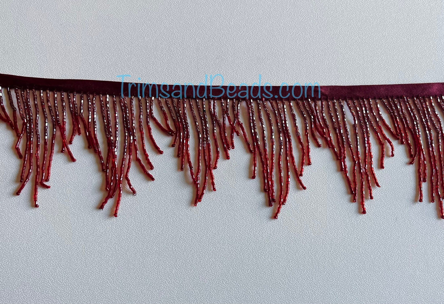 3"  Burgundy/Red  CHEVRON Glass BUGLE Bead Beaded Fringe Lamp Costume Trim Variegated