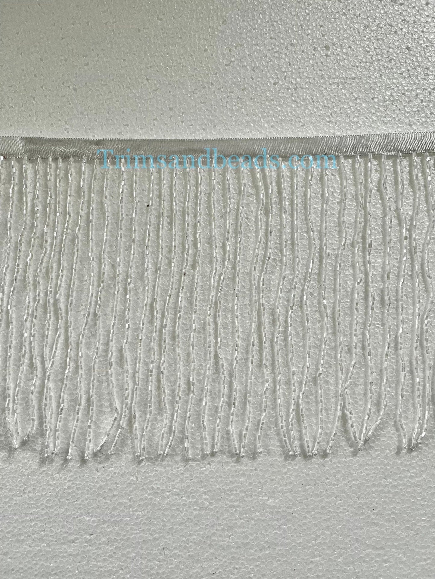 6" Sparkling WHITE Glass BUGLE Bead Beaded Fringe Lamp Costume Trim