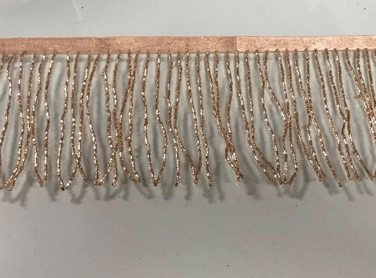 4/4.5" ROSE GOLD Glass BUGLE Bead Beaded Fringe Lamp Costume Trim