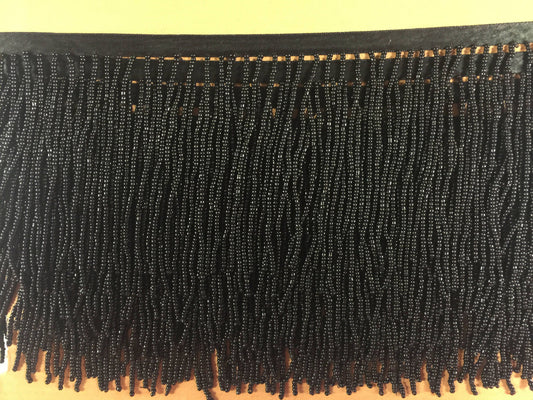 5 Yard BOLT 4/4.5"BLACK Glass SEED Bead Beaded Fringe Lamp Costume Trim