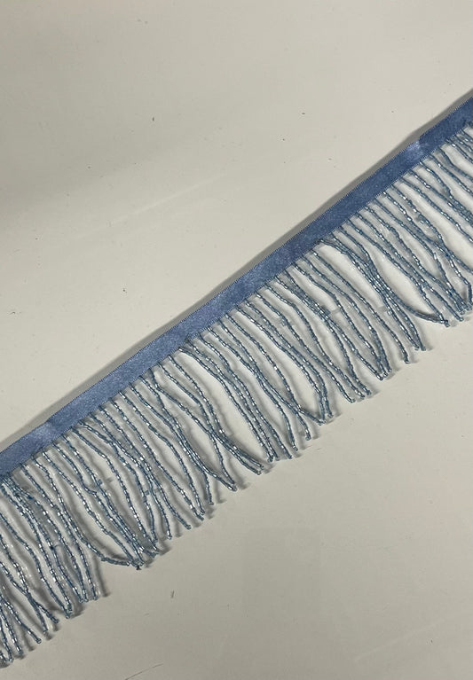 3” PERIWINKLE Blue Glass BUGLE Bead Beaded Fringe Lamp Costume Trim
