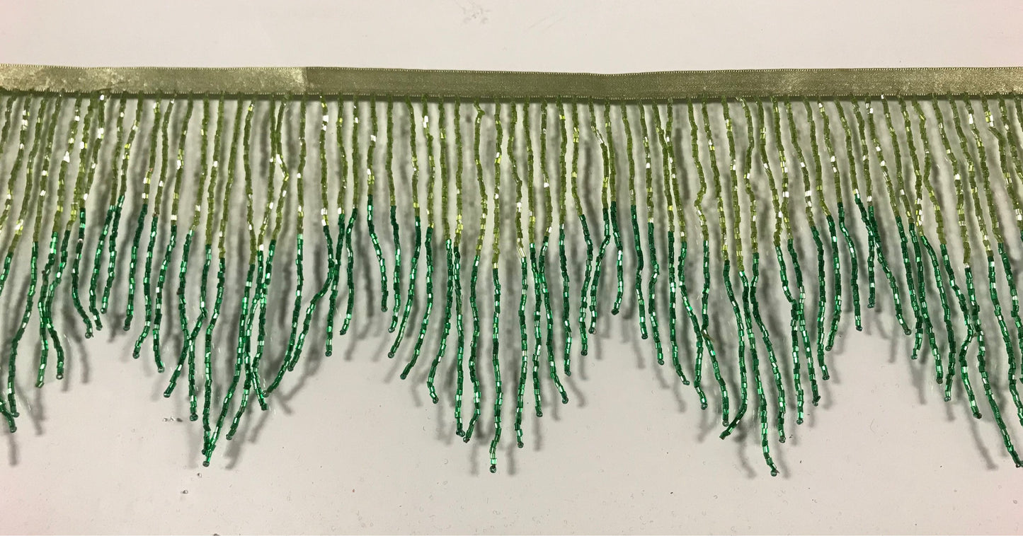 6/6.5" Lime/Emerald Green Sparkling Ombre Ombré Chevron Glass BUGLE Bead Beaded Fringe Lamp Costume Trim Variegated