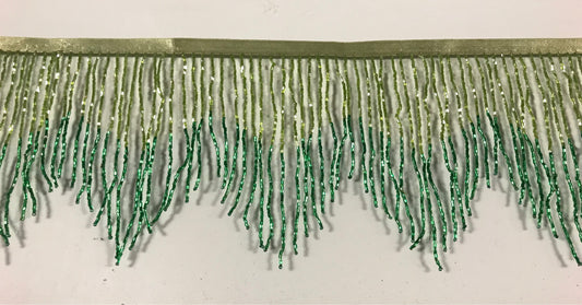 6/6.5" Lime/Emerald Green Sparkling Ombre Ombré Chevron Glass BUGLE Bead Beaded Fringe Lamp Costume Trim Variegated