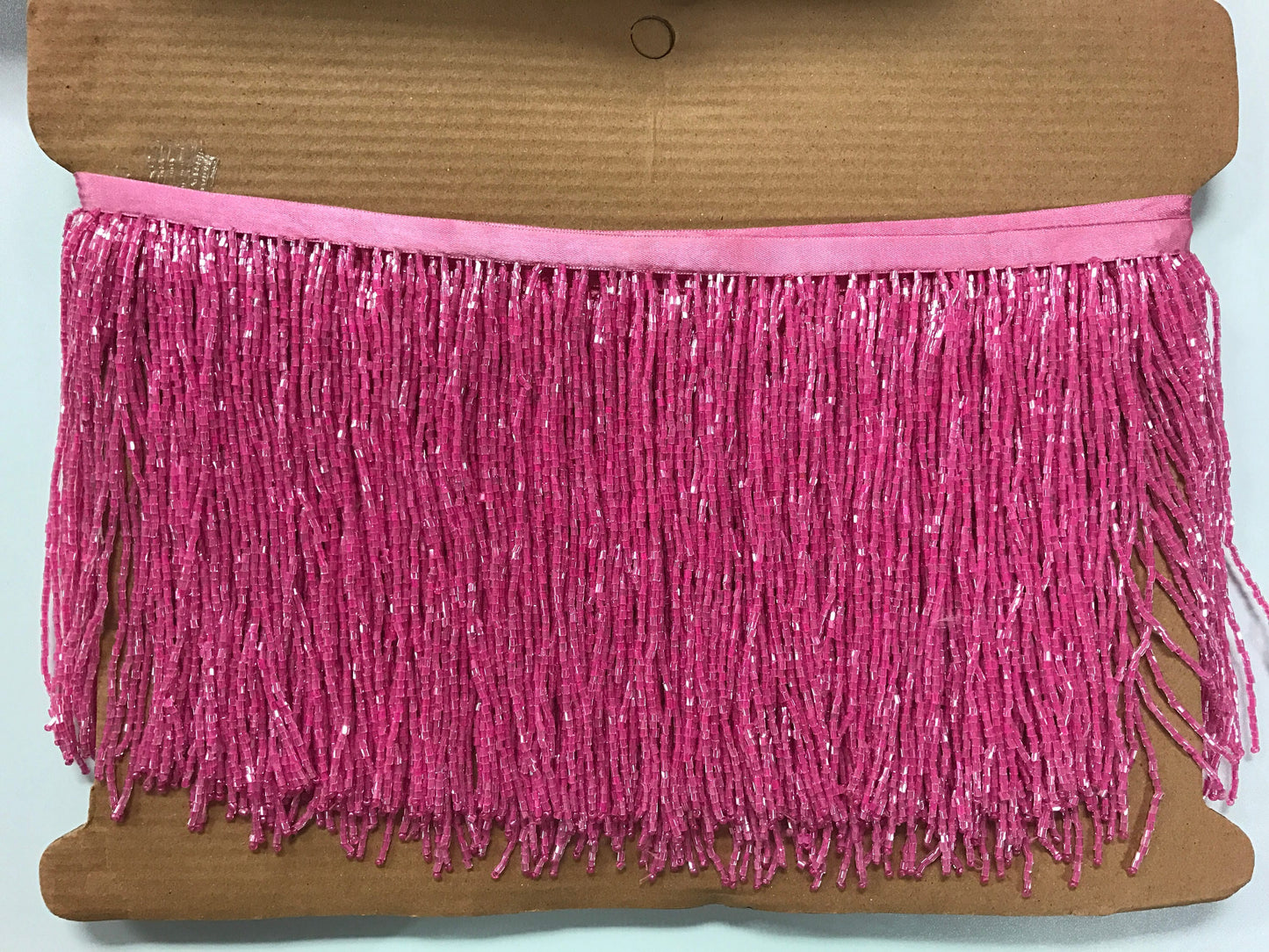 5 yard bolt- 6.5"/6" HOT PINK Glass BUGLE Bead Beaded Fringe Lamp Costume Trim