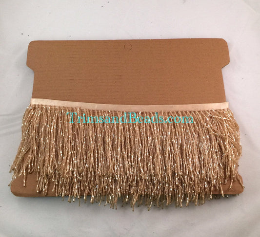 4" CHAMPAGNE Glass BUGLE Bead Beaded Fringe Lamp Costume Trim
