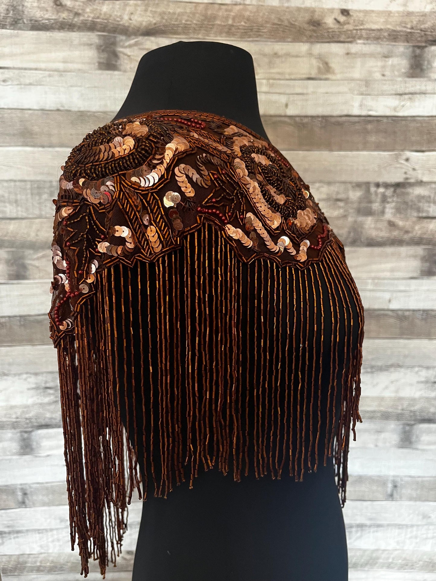 COPPER Sequin Glass Rose Beaded & Sequin Lace Collar Shoulder Shrug Shawl Applique Wrap Western Rodeo