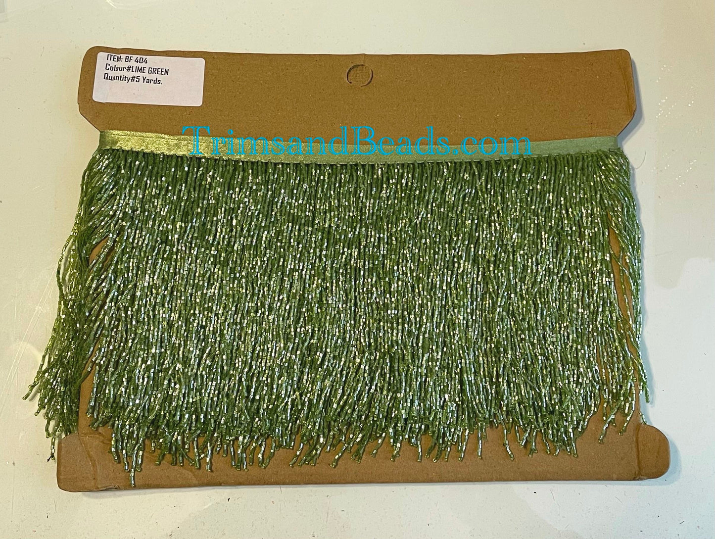 5 Yard Bolt-6.5" LIME GREEN Glass BUGLE Bead Beaded Fringe Lamp Costume Trim