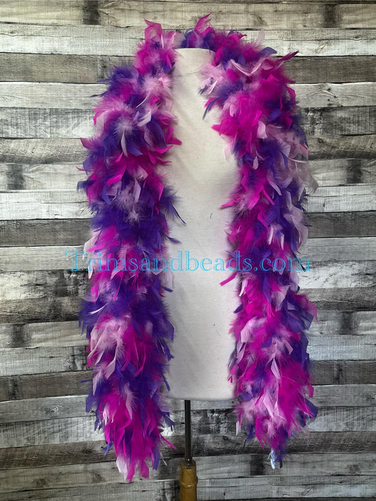 Thick 120g Chandelle Feather Boa Purple/Hot Pink/Light Pink Mixed  6 ft Costume/Craft Making